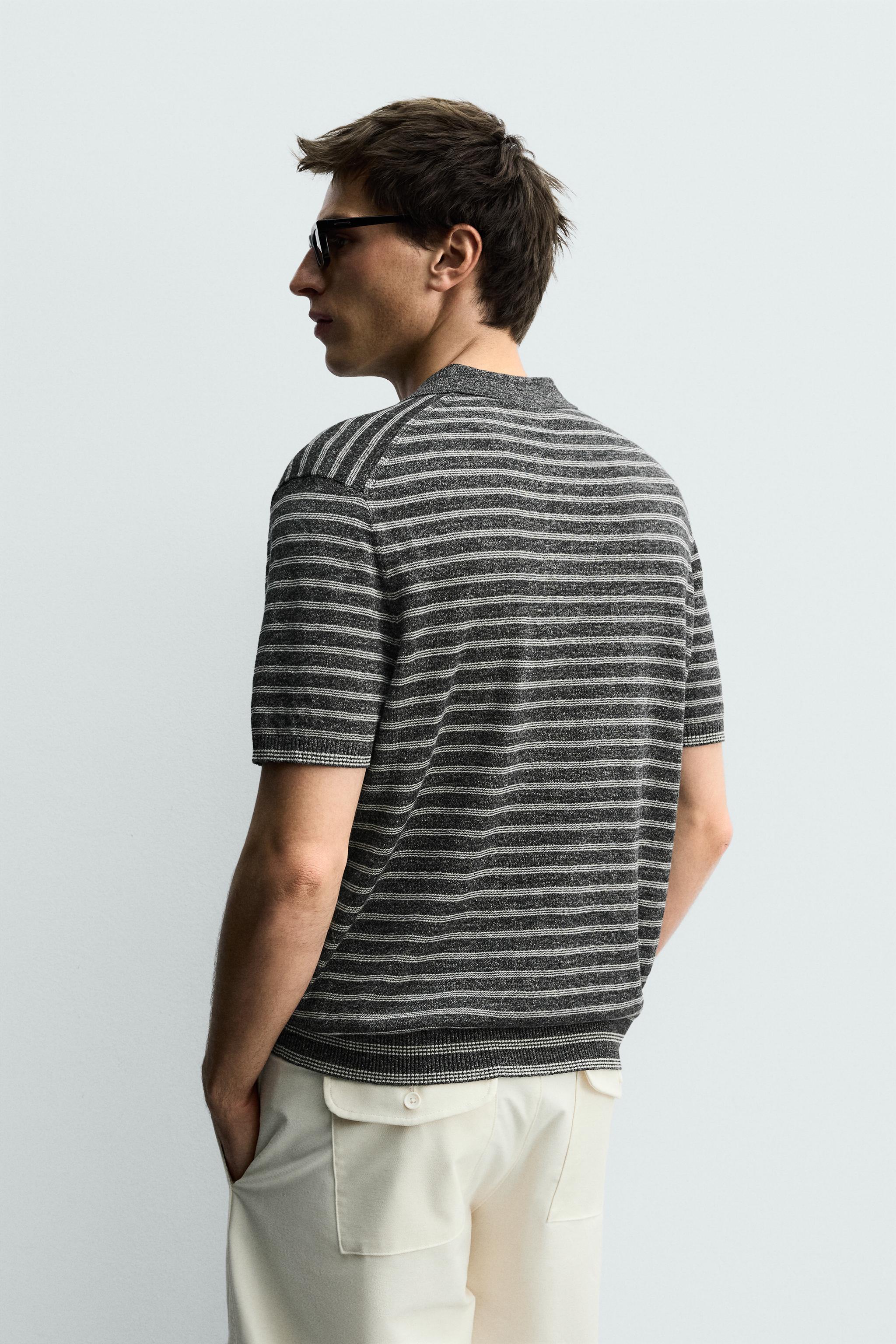 KNIT LINEN COTTON BLEND POLO SHIRT